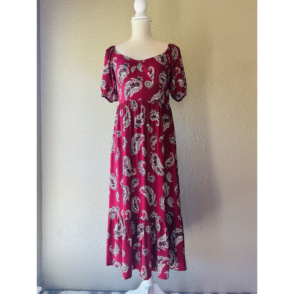 Pat Pat Paisley Boho Midi/Maxi Dress S Cottage Core Puff Sleeve Western